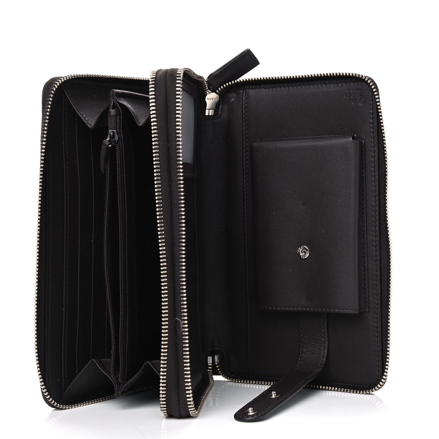 Soft Microguccissima Zip Around Top Handle Travel Wallet Carbon