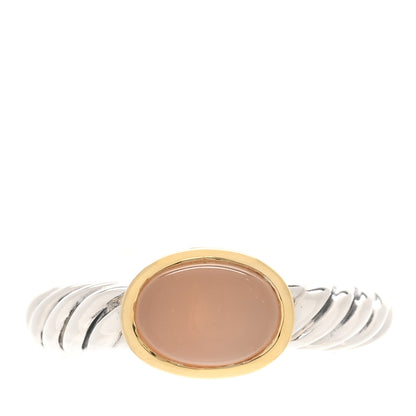 David Yurman Sterling Silver 18K Yellow Gold Pink Moonstone 8mm Noblesse Ring 51 5.75 1 of 5