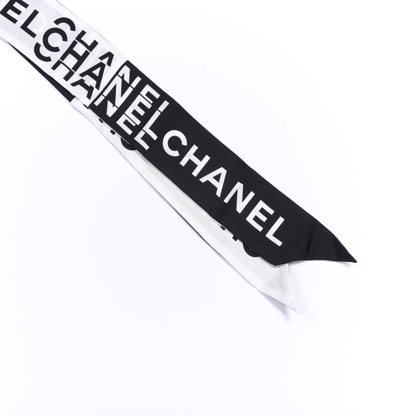 Silk Logo Slim Bandeau Scarf Black White