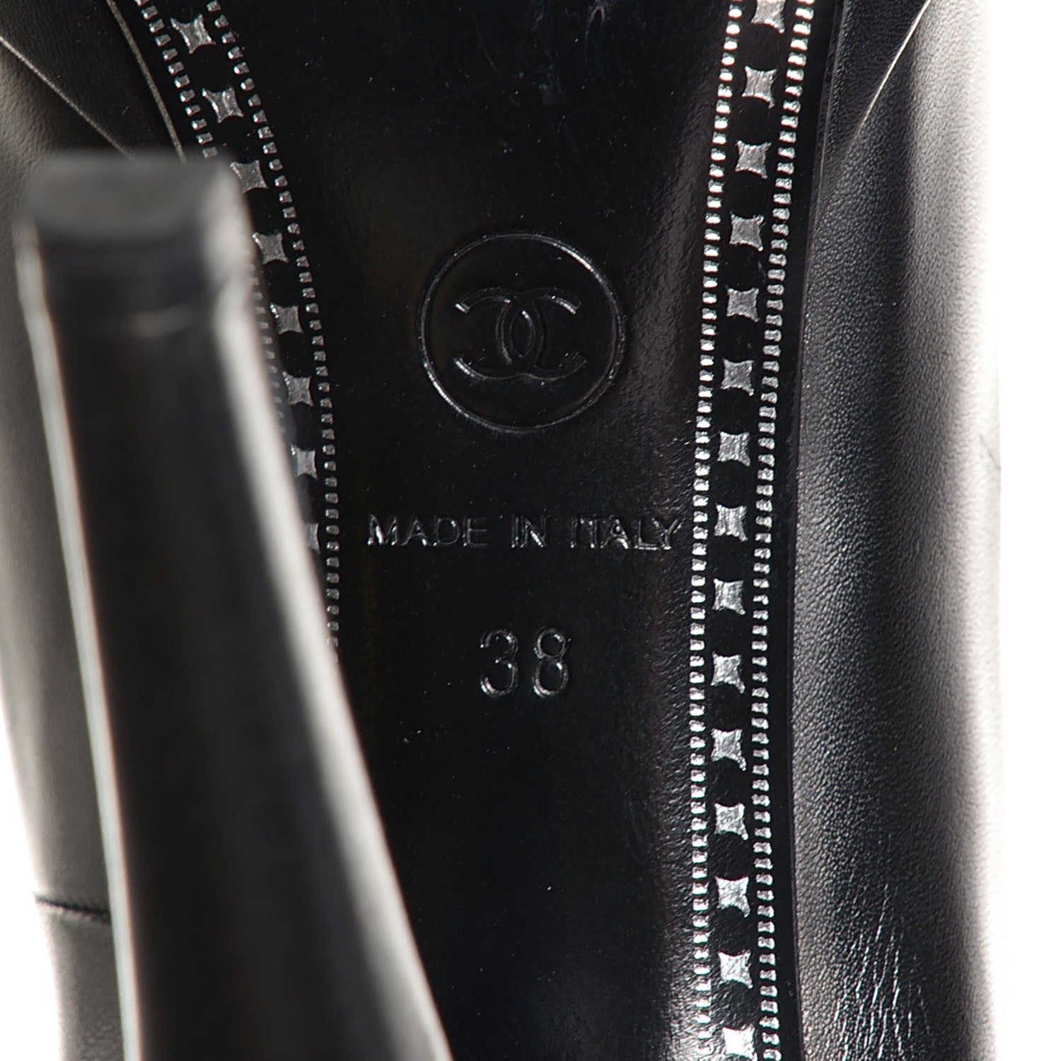 Chanel Calfskin Silver Cap Toe CC Pumps 38 Black 6 of 8
