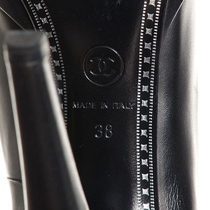 Chanel Calfskin Silver Cap Toe CC Pumps 38 Black 6 of 8