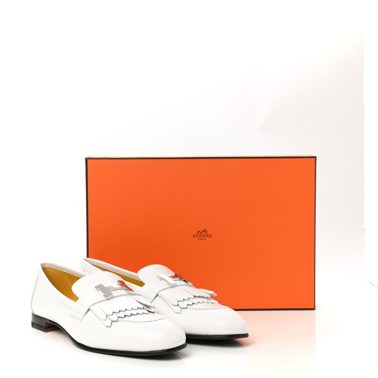 Hermes Calfskin Womens Royal Loafers 38.5 White 9 of 9