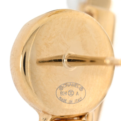 Chanel Metal Crystal Pearl CC Pendant Earrings Gold 4 of 5