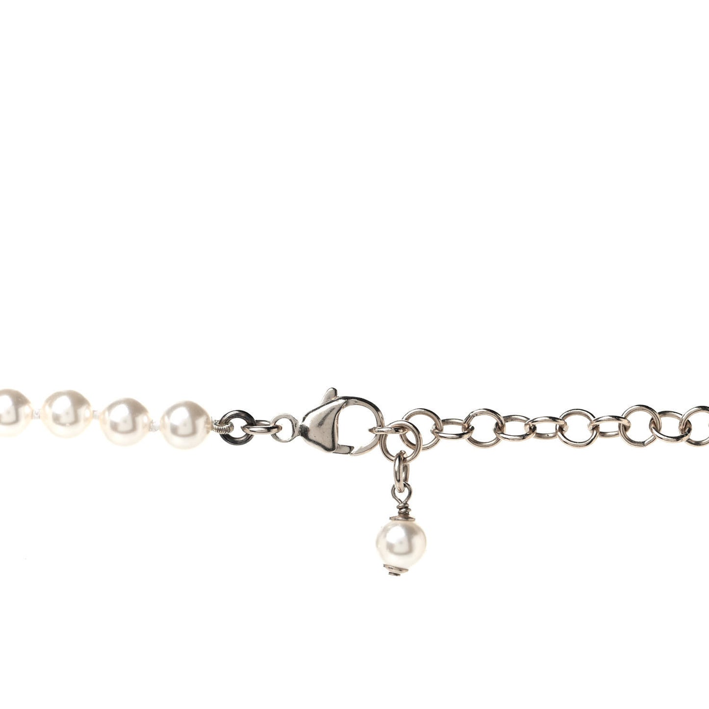 Pearl Crystal Long CC Necklace Gold
