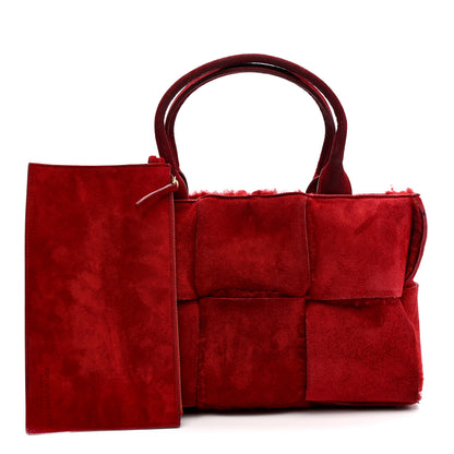 Bottega Veneta Suede Shearling Maxi Intrecciato Small Arco Tote Red 3 of 11