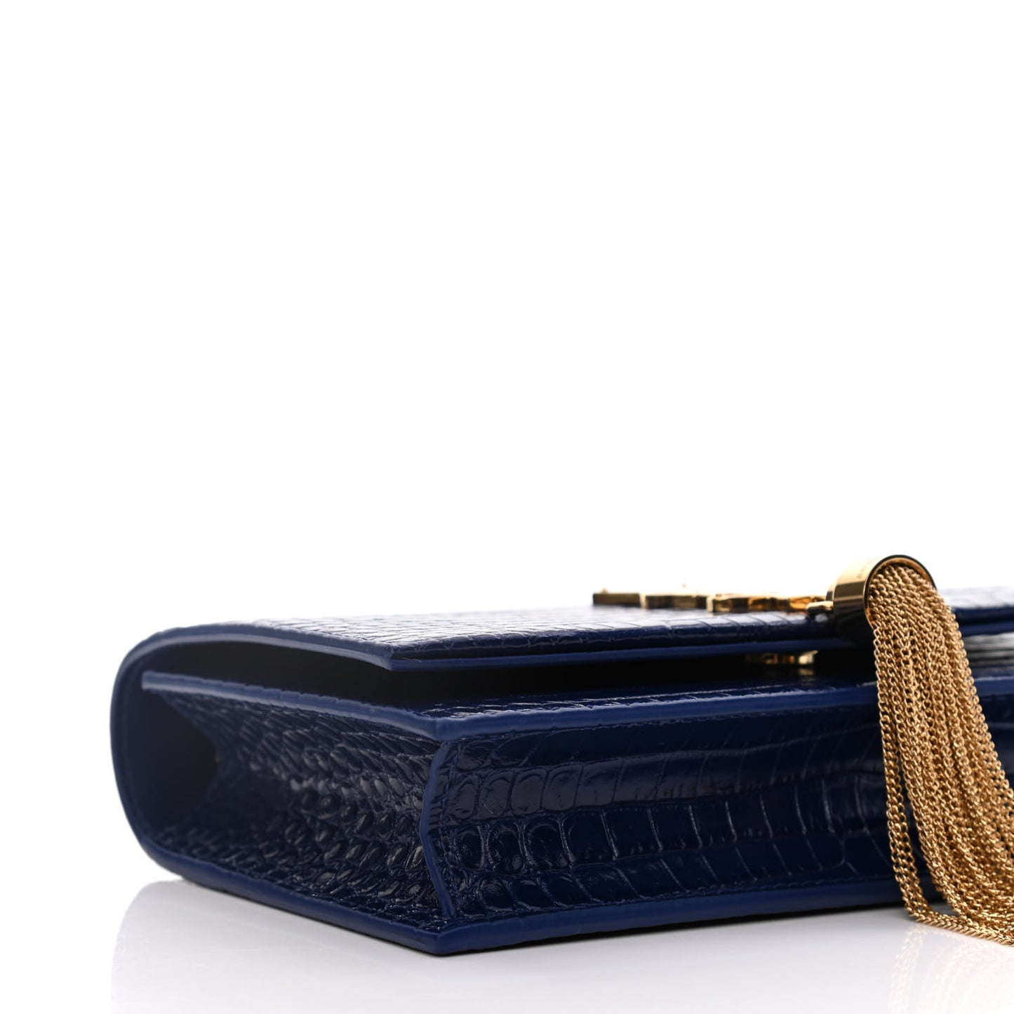 Calfskin Crocodile Embossed Kate Monogram Tassel Chain Wallet Royal Blue