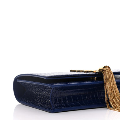 Saint Laurent Calfskin Crocodile Embossed Kate Monogram Tassel Chain Wallet Royal Blue 8 of 12