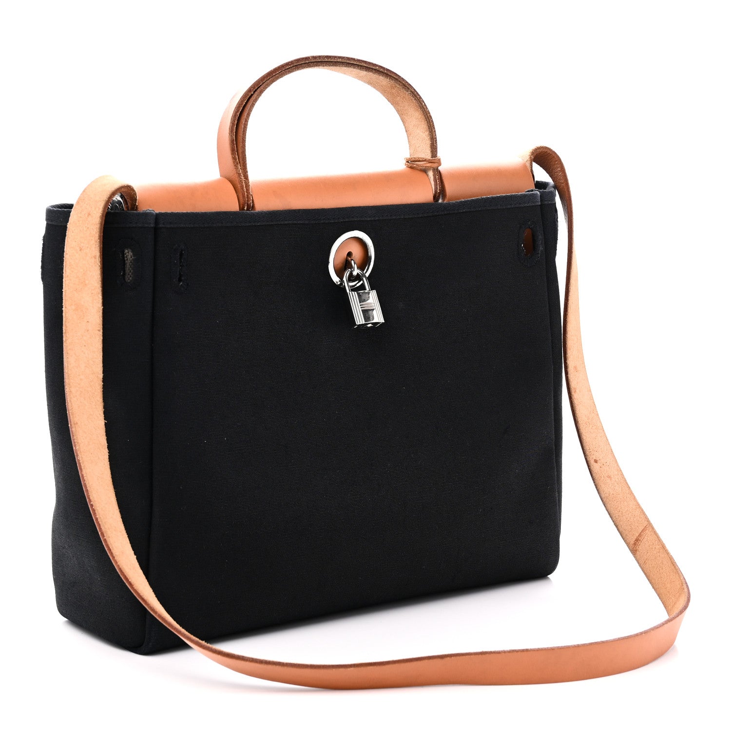 Hermes Toile Vache Calfskin Herbag 30 PM Black Natural 3 of 10
