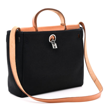 Hermes Toile Vache Calfskin Herbag 30 PM Black Natural 3 of 10