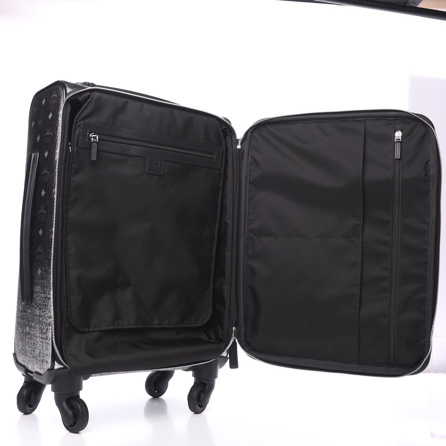 MCM Visetos Small Check In Trolley Wheeled Suitcase Silver 3 of 8
