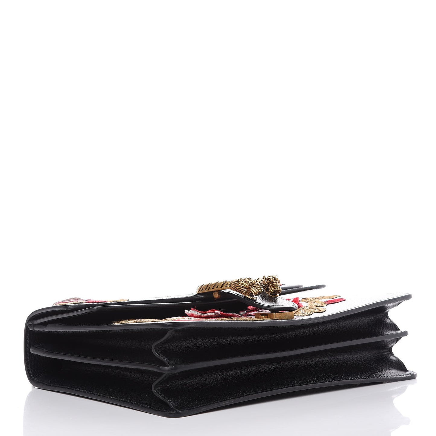 Calfskin Web Floral Embroidered Medium Dionysus Shoulder Bag Black