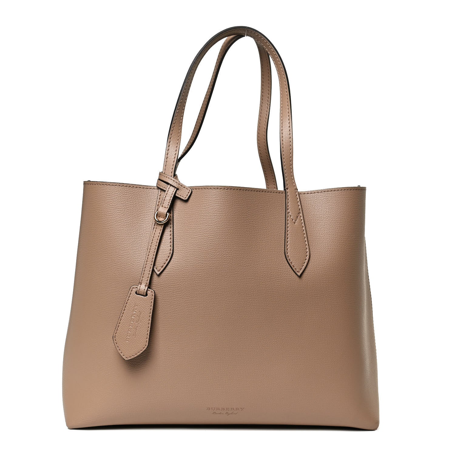Burberry Grainy Calfskin Haymarket Check Medium Reversible Tote Camel 1 of 13