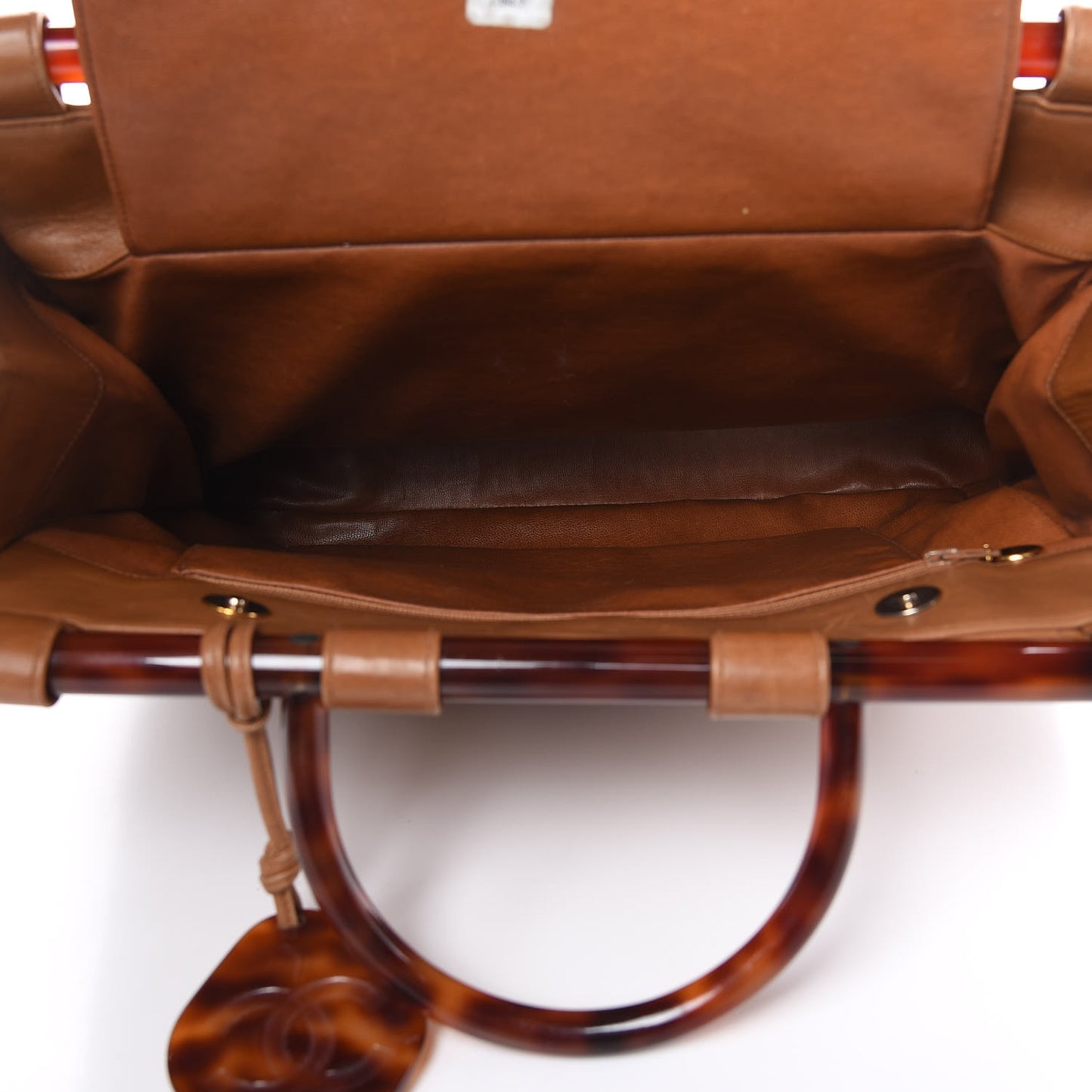 Calfskin Quilted Tortoise Handle Tote Brown