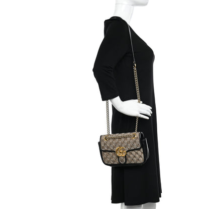 Gucci Monogram Matelasse Diagonal Mini GG Marmont Shoulder Bag Beige Black 2 of 12
