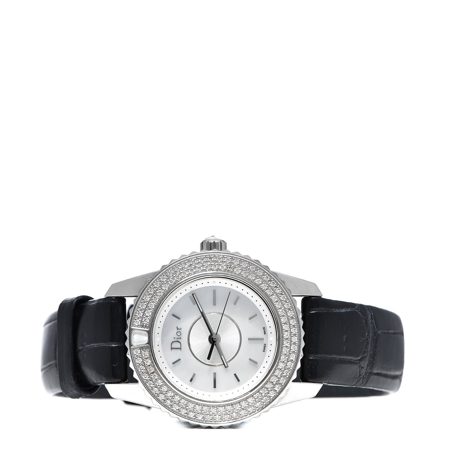 Christian Dior Stainless Steel Alligator Diamond Pave Bezel Mother of Pearl 29mm Christal Quartz Watch 3 of 8
