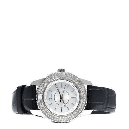 Christian Dior Stainless Steel Alligator Diamond Pave Bezel Mother of Pearl 29mm Christal Quartz Watch 3 of 8