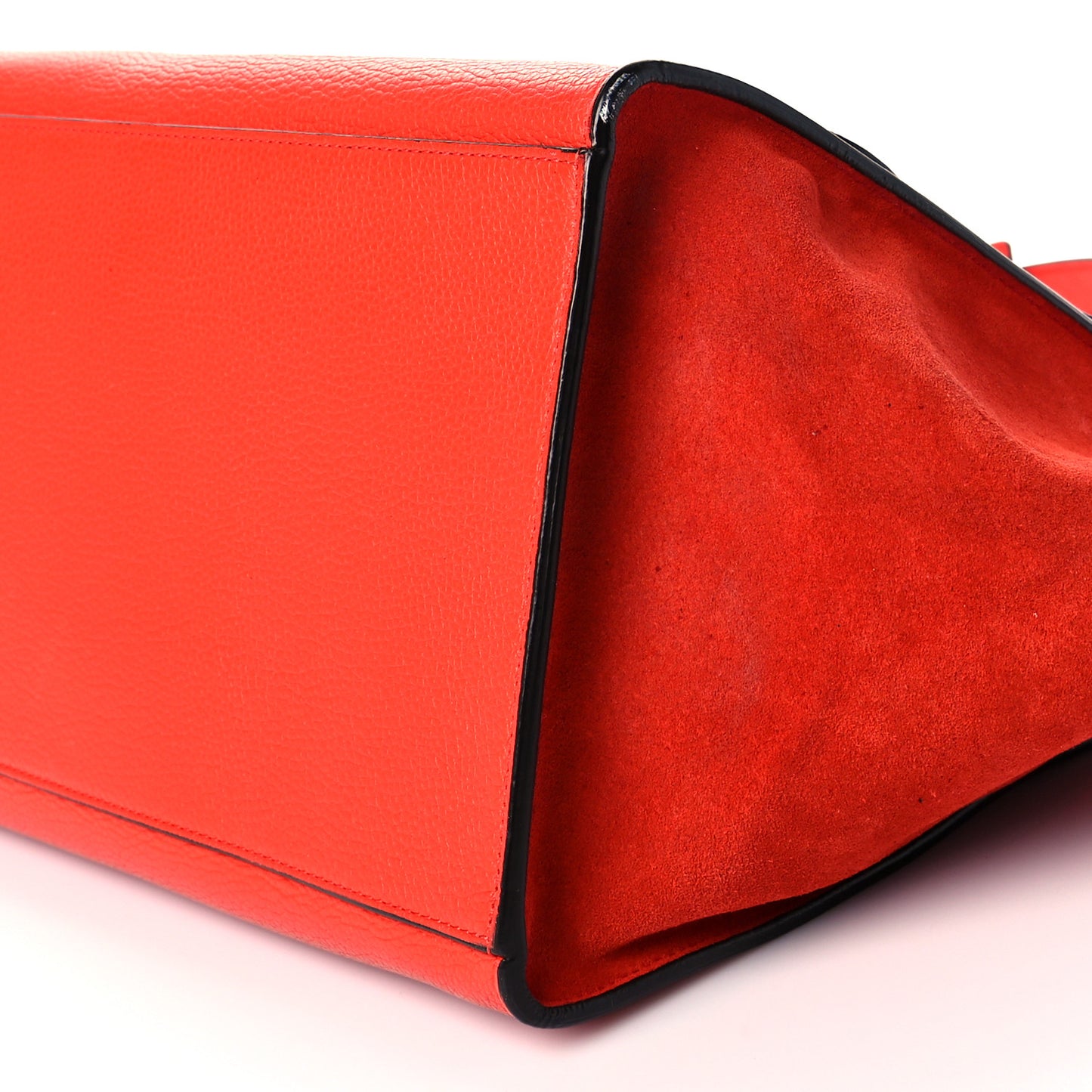 Drummed Calfskin Suede Medium Trapeze Vermillion