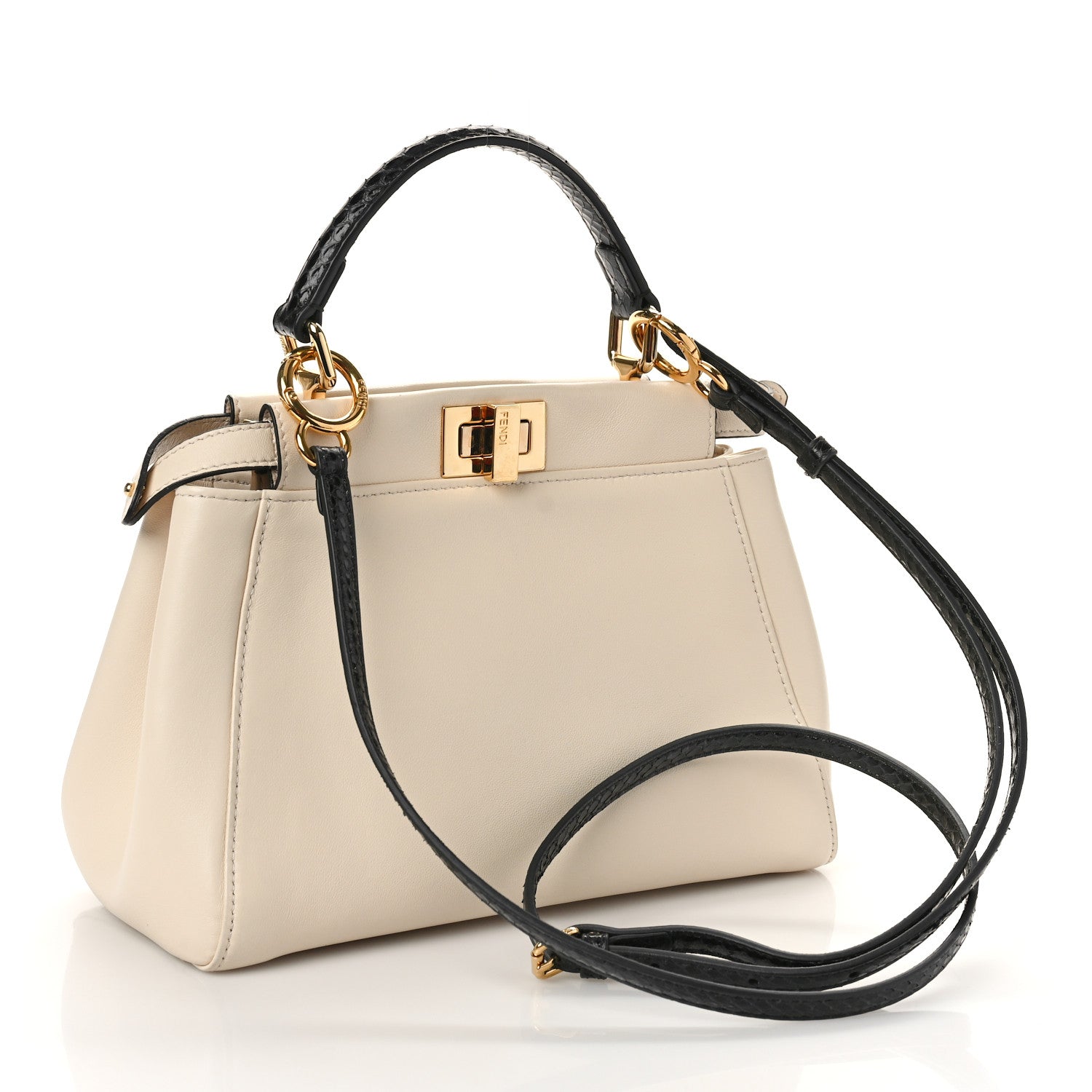 Fendi Vitello Seta Snakeskin Shiny Nappa Monster Eyes Mini Peekaboo Iconic Satchel White Black 4 of 9