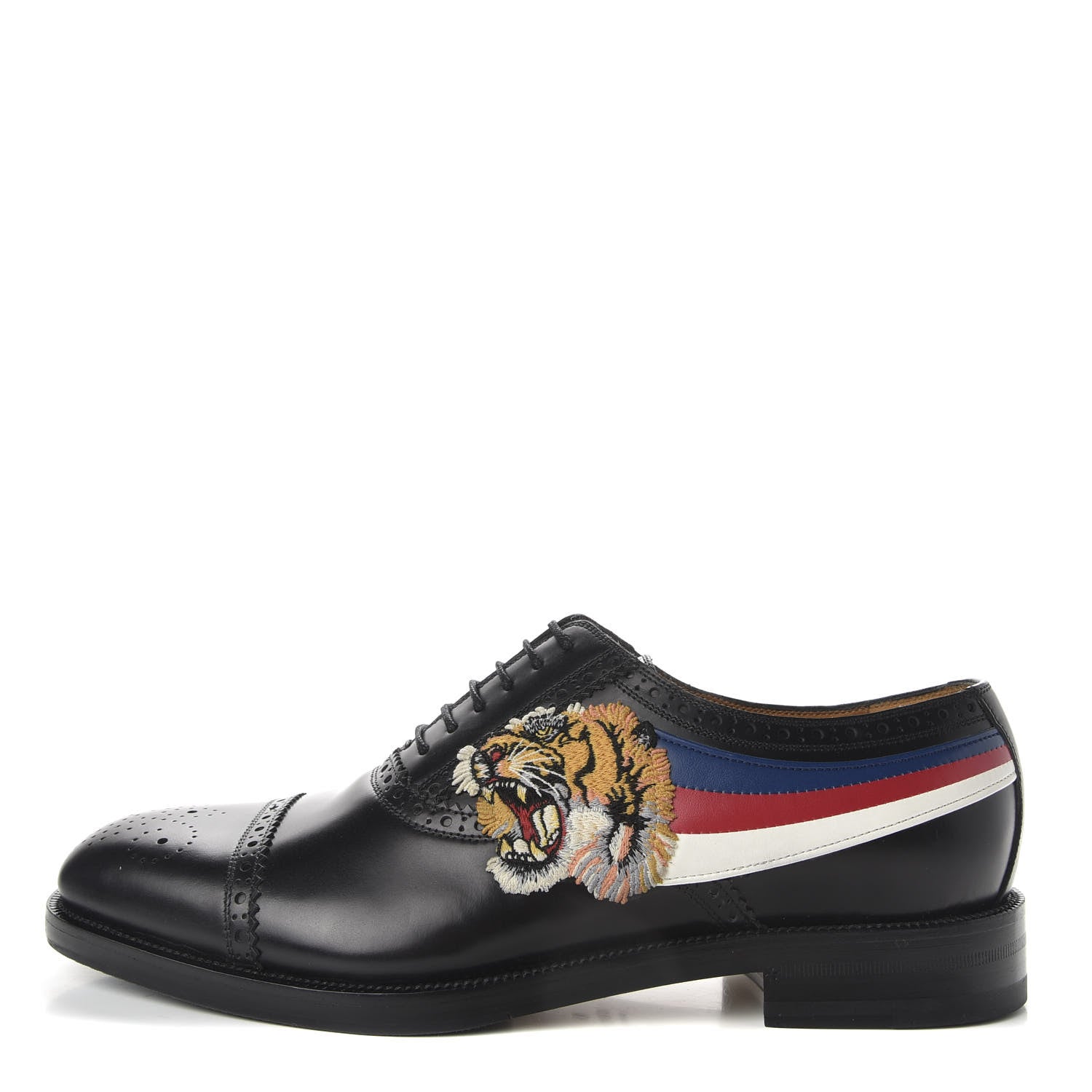 Gucci Calfskin Black Tiger Mens Brogue Lace-Up Oxfords 9.5 Black 1 of 9