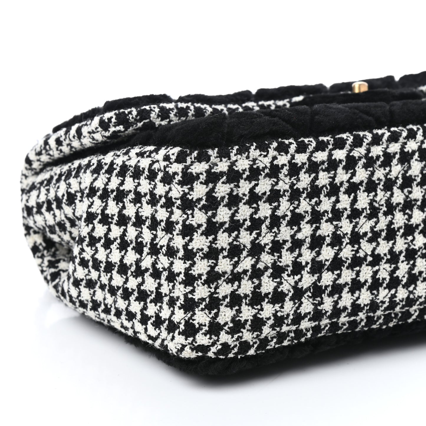 Shearling Tweed Jumbo Single Flap Black White