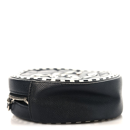 Chanel Caviar Quilted Filigree Round Clutch With Chain Black White 4 of 10