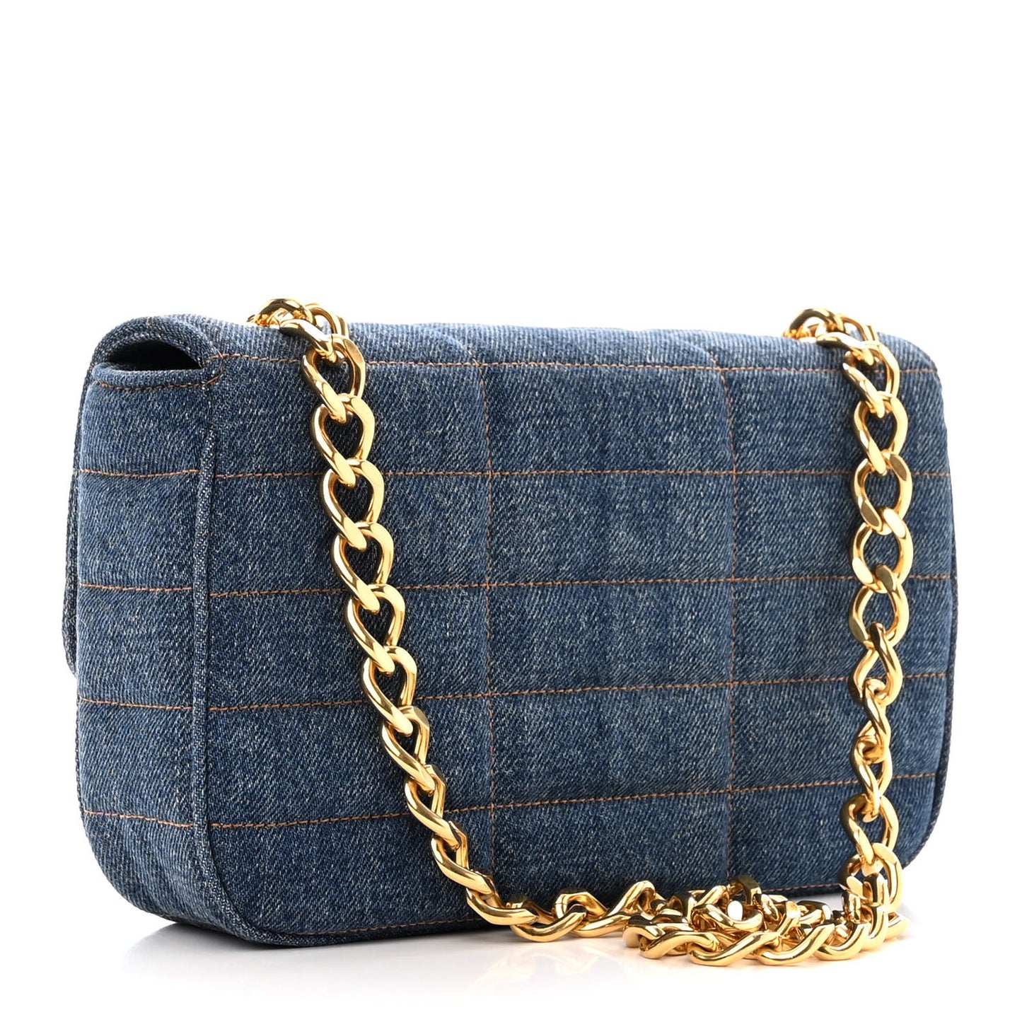 Denim Matelasse Chain Shoulder Bag Blue