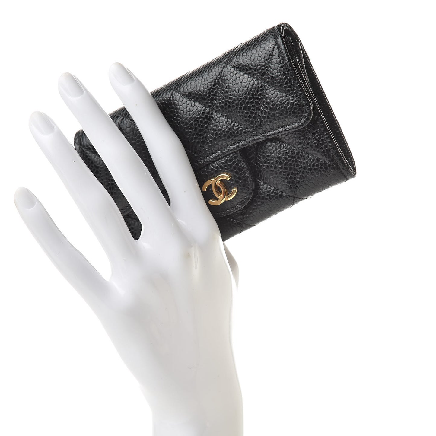 Caviar Quilted Flap Card Holder Black