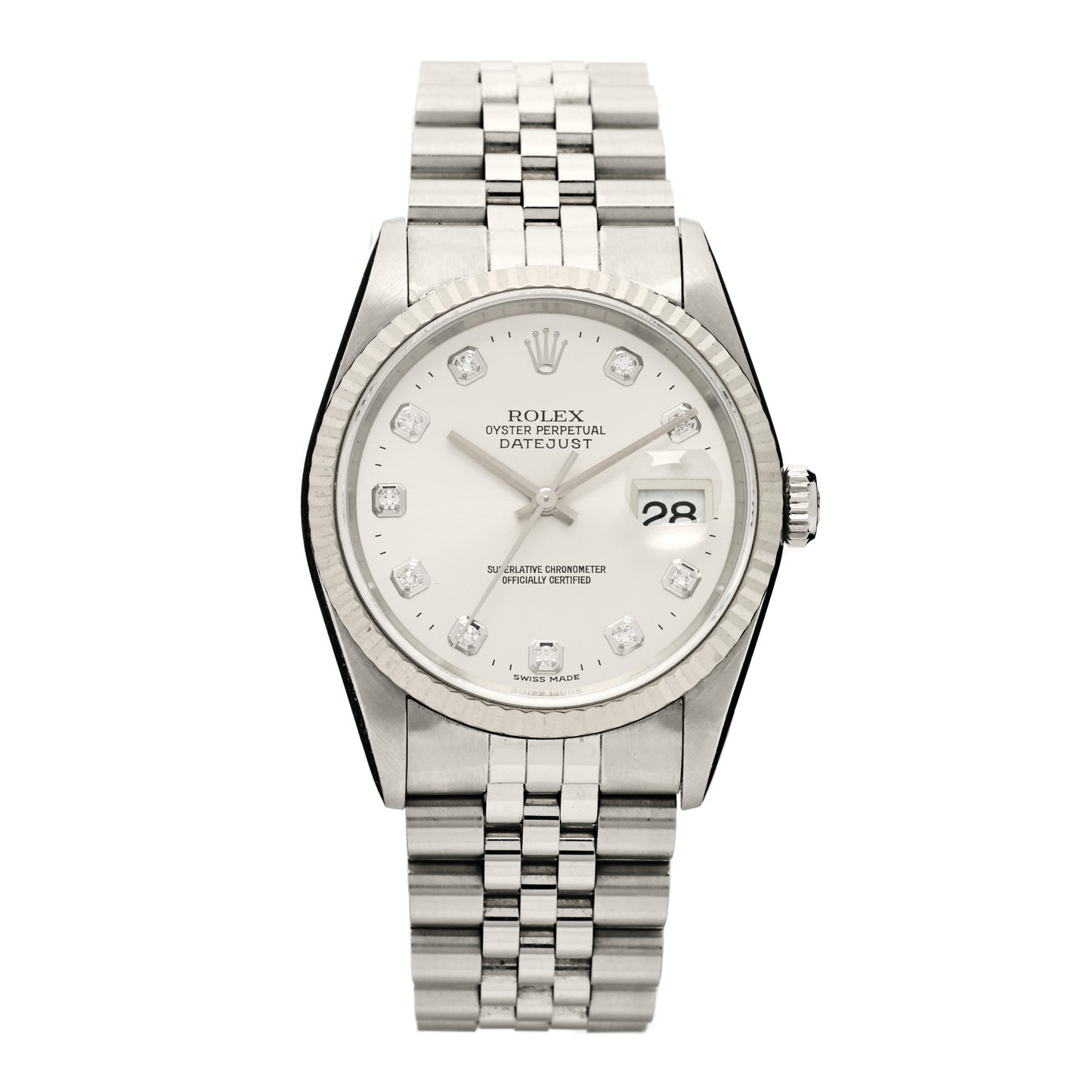 Stainless Steel 18K White Gold Diamond 36mm Oyster Perpetual Datejust Watch Silver 16234