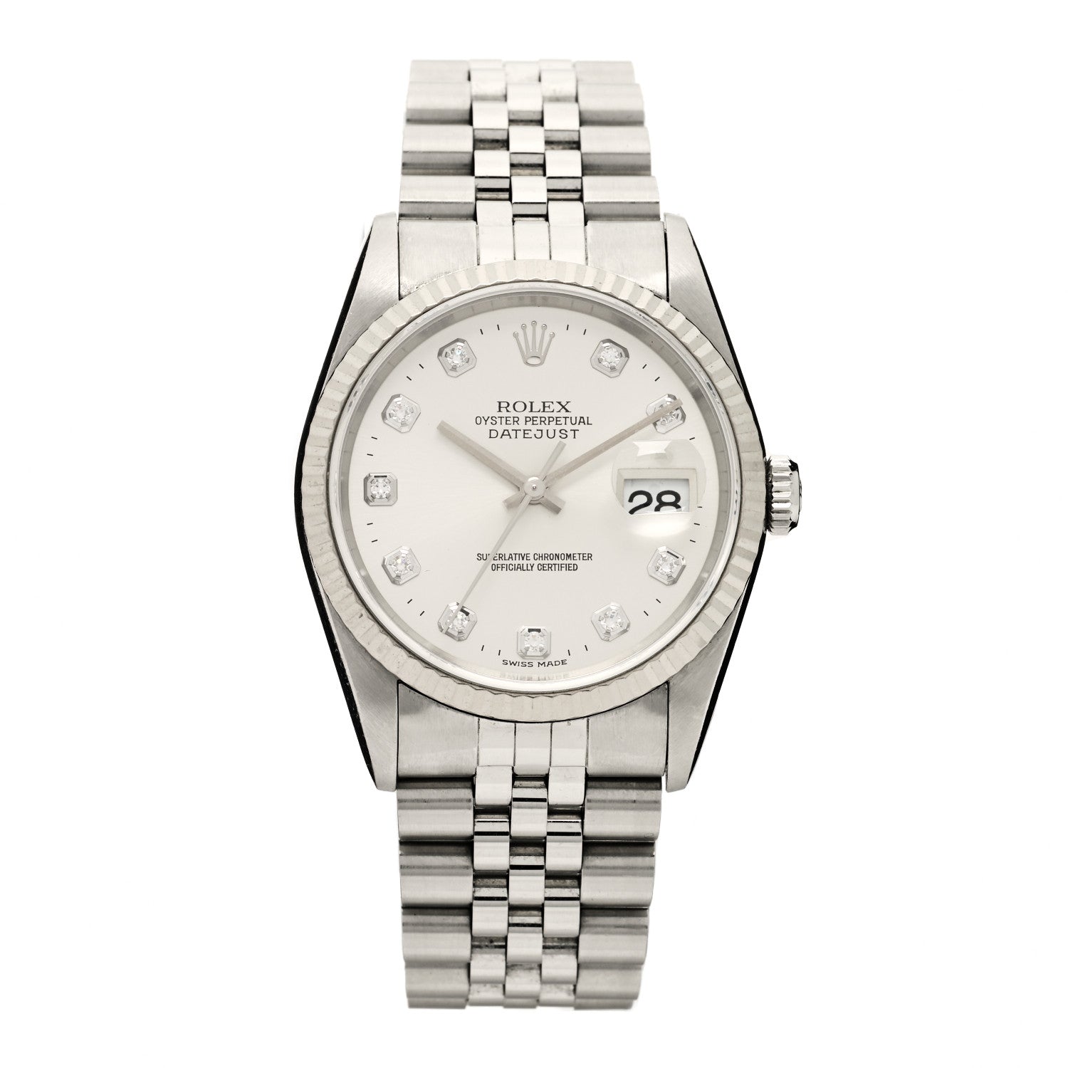 Rolex Stainless Steel 18K White Gold Diamond 36mm Oyster Perpetual Datejust Watch Silver 16234 1 of 4