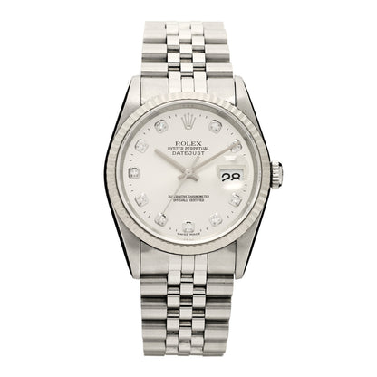 Rolex Stainless Steel 18K White Gold Diamond 36mm Oyster Perpetual Datejust Watch Silver 16234 1 of 4