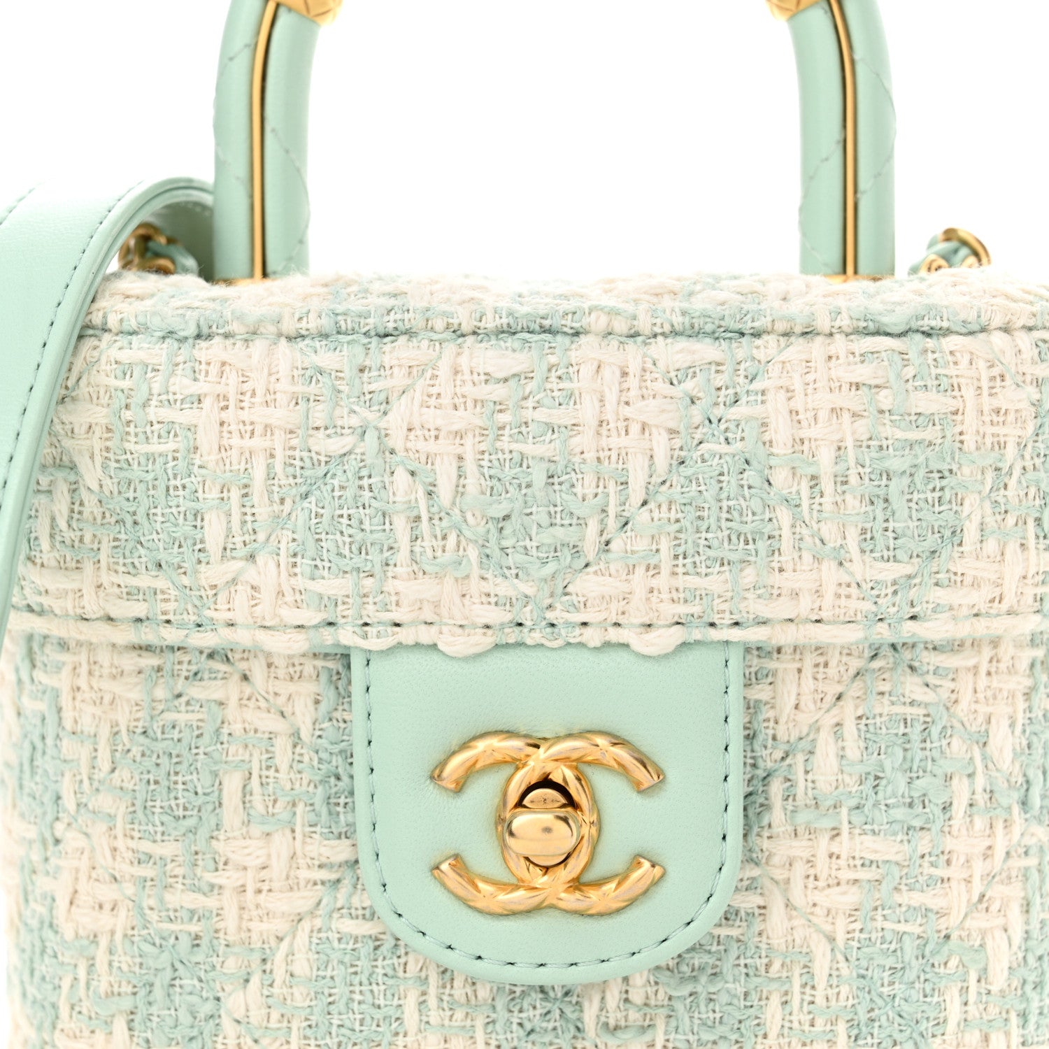 Chanel Tweed Handle Crush Top Handle Flap Bag Light Blue Ecru 8 of 11