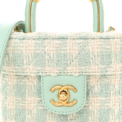 Chanel Tweed Handle Crush Top Handle Flap Bag Light Blue Ecru 8 of 11