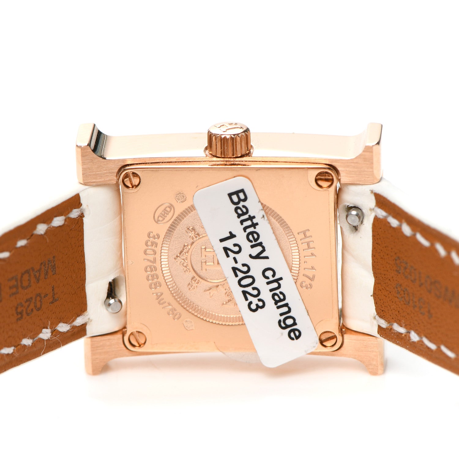 Hermes 18K Rose Gold Alligator Diamond Bezel Mother of Pearl 17.2mm Heure H Hour Quartz Watch Blanc 4 of 5