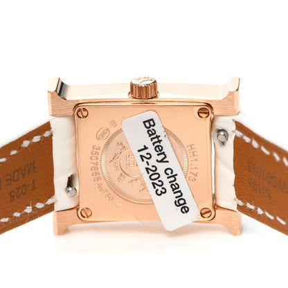 Hermes 18K Rose Gold Alligator Diamond Bezel Mother of Pearl 17.2mm Heure H Hour Quartz Watch Blanc 4 of 5