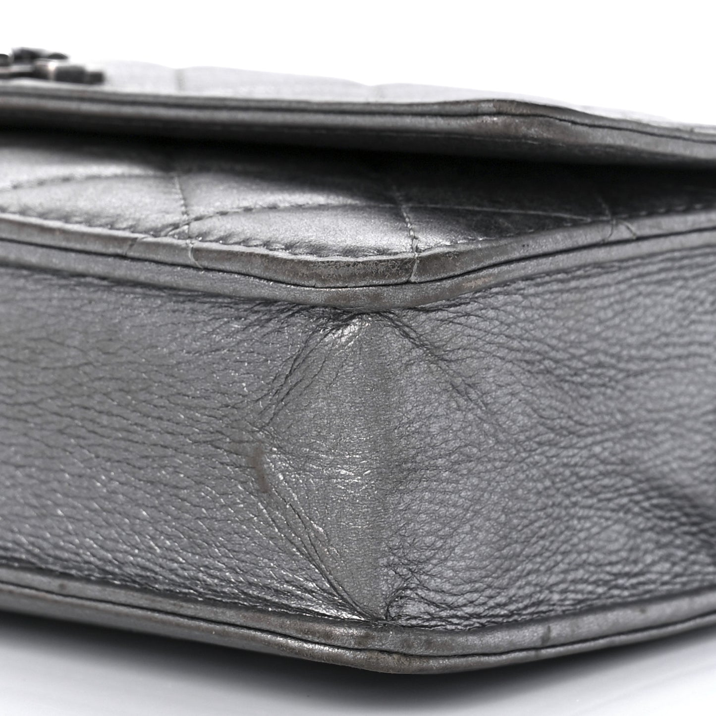 Metallic Calfskin Quilted Boy Wallet On Chain WOC Silver