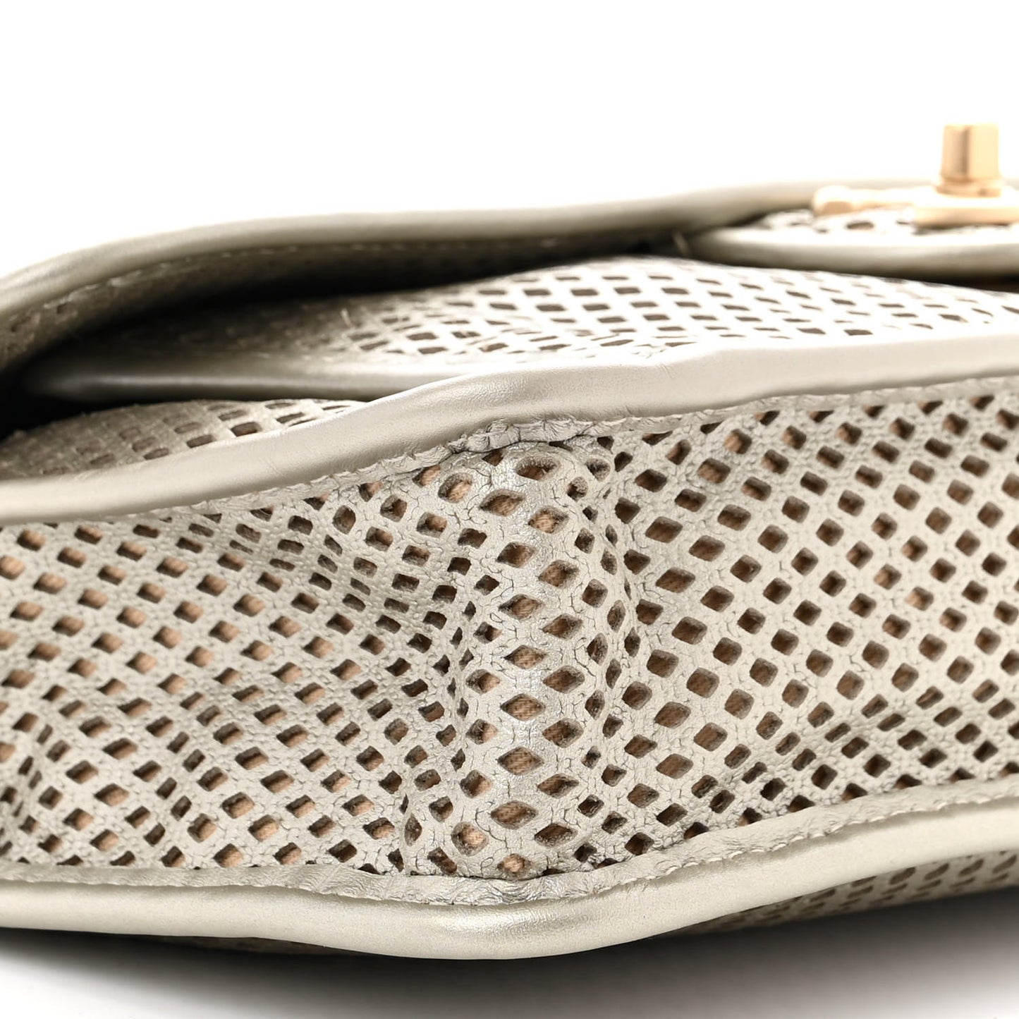 Perforated Calfskin Large Up In The Air Flap Light Gold