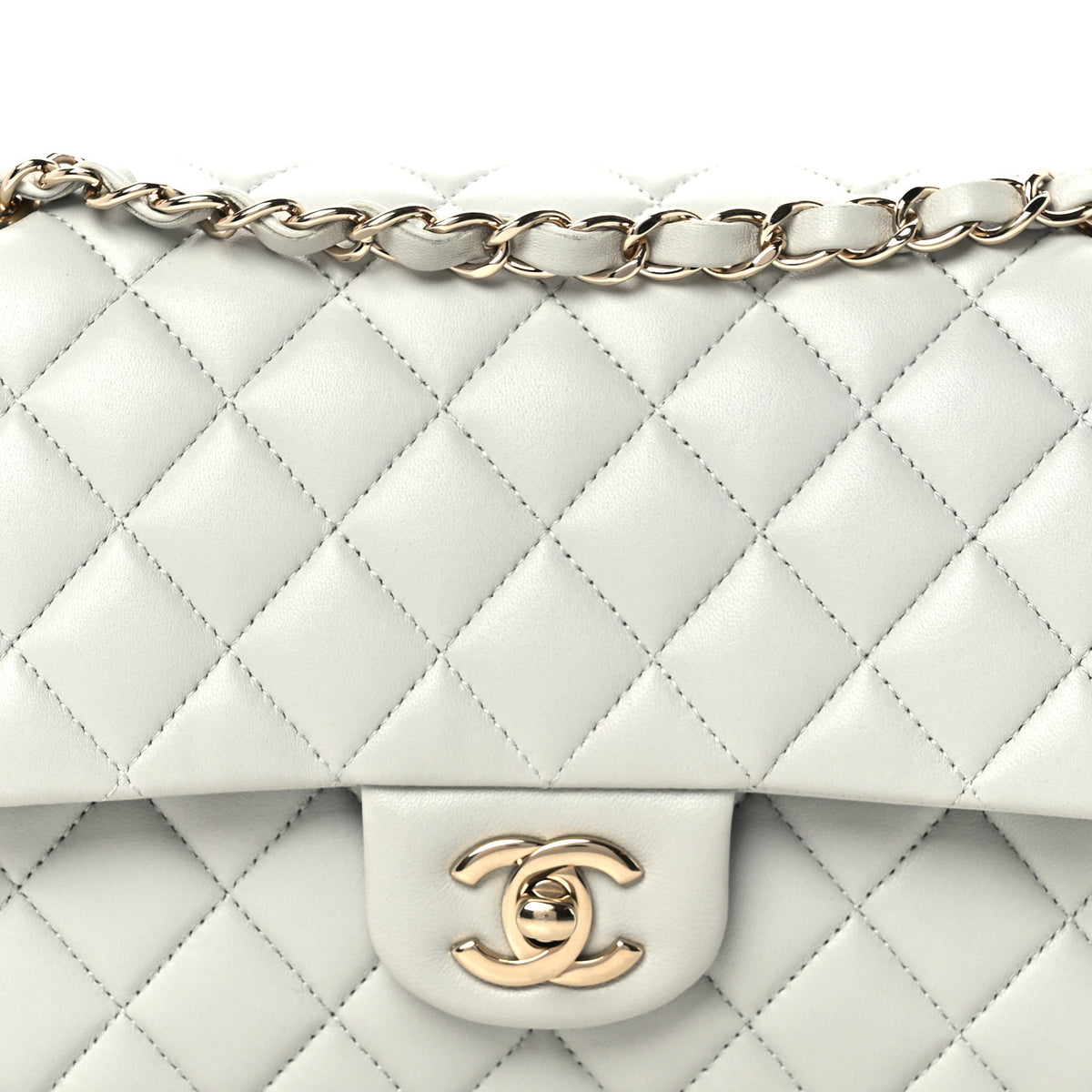 Chanel Lambskin Quilted Medium Double Flap Light Grey 9 of 12