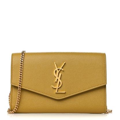 Saint Laurent Grain De Poudre Monogram Uptown Chain Wallet Olive 1 of 11