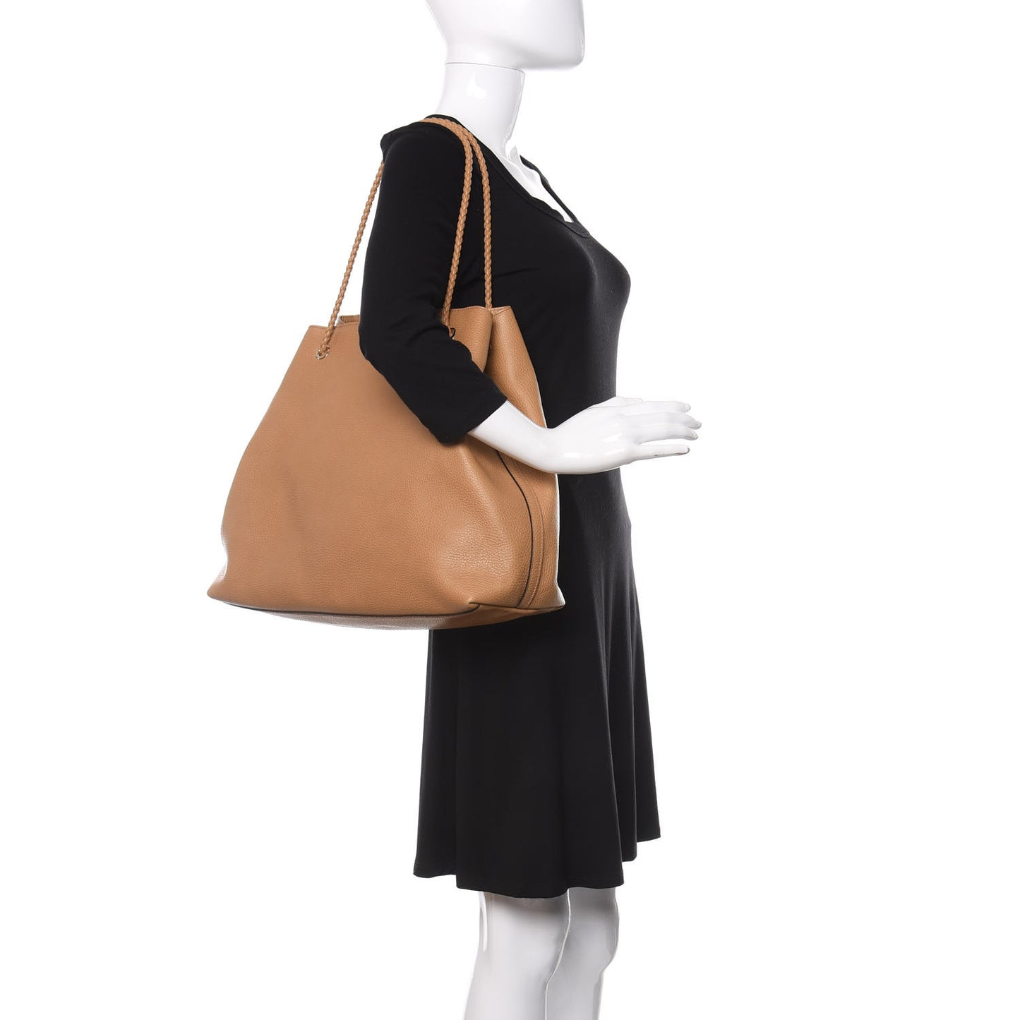 Calfskin Large Gifford Braided Handle Tote Camel