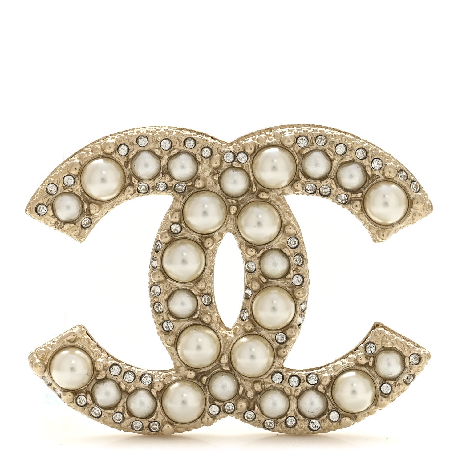 Chanel Metal Crystal Graduated Pearl CC Brooch Gold 1 of 4