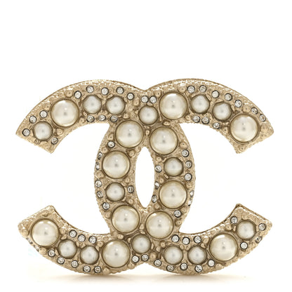 Chanel Metal Crystal Graduated Pearl CC Brooch Gold 1 of 4
