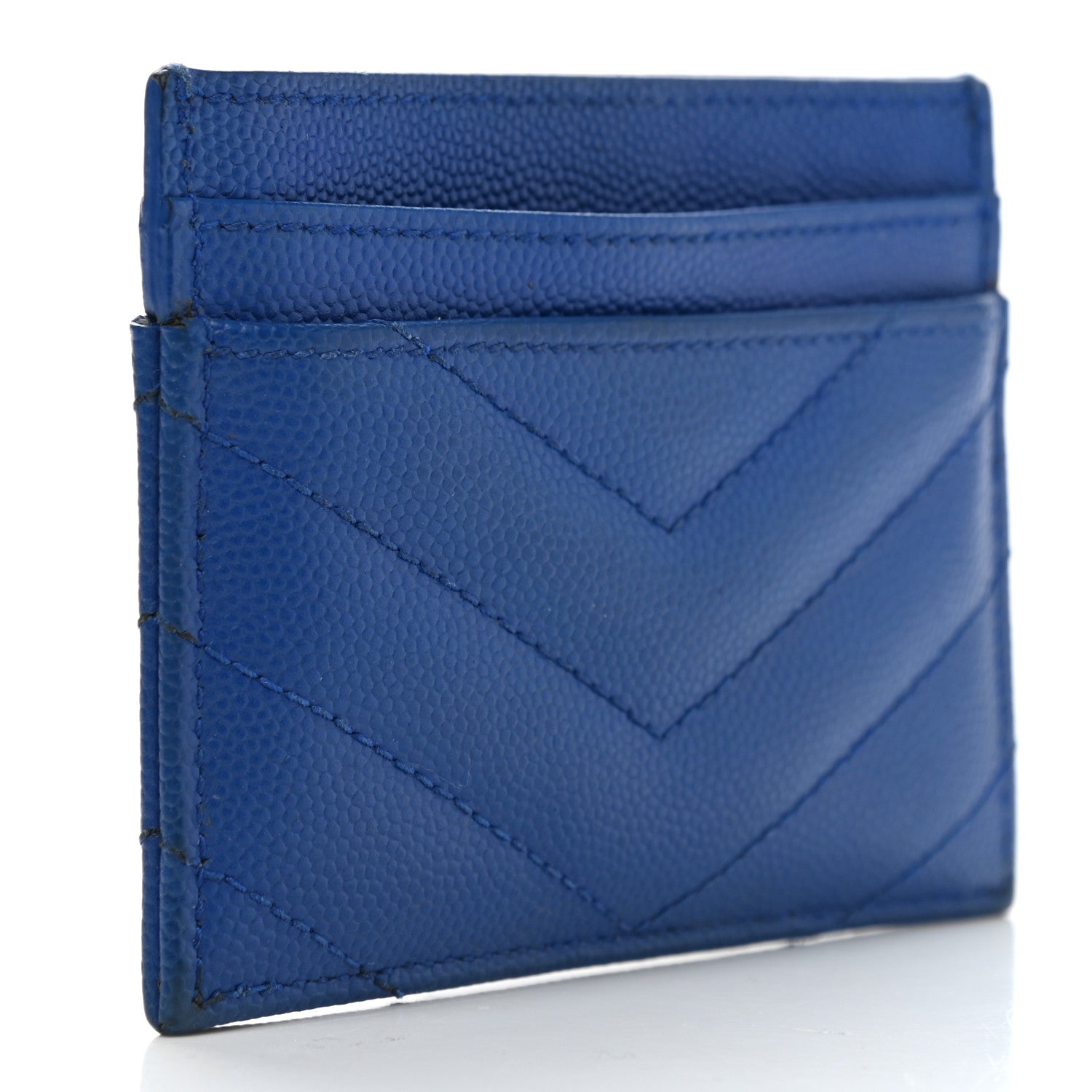 Saint Laurent Grain De Poudre Matelasse Monogram Credit Card Case Blue Majorelle 3 of 9