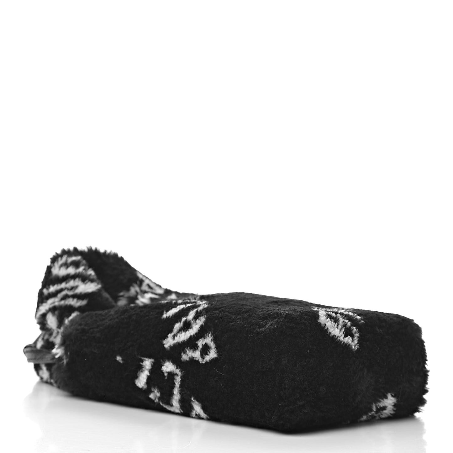 Faux Fur Diagonal Logo Everyday Phone Holder Tote Black White
