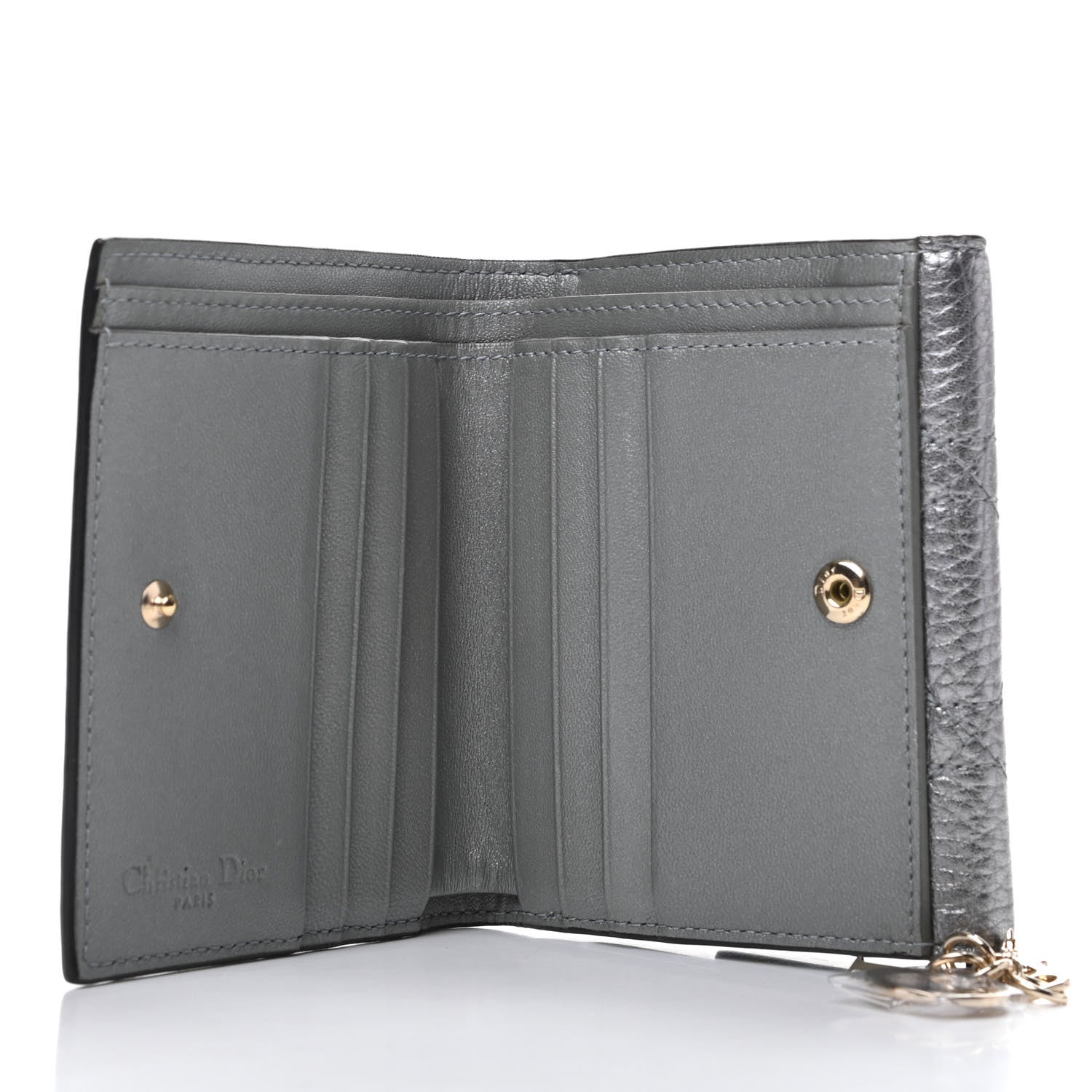 Christian Dior Metallic Grained Calfskin Cannage Lady Dior French Wallet Steel 6 of 9