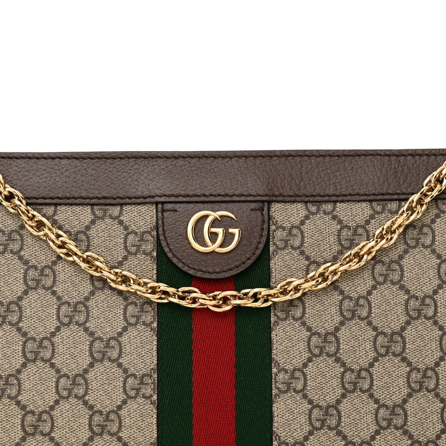 GG Supreme Monogram Web Small Ophidia Chain Shoulder Bag Brown