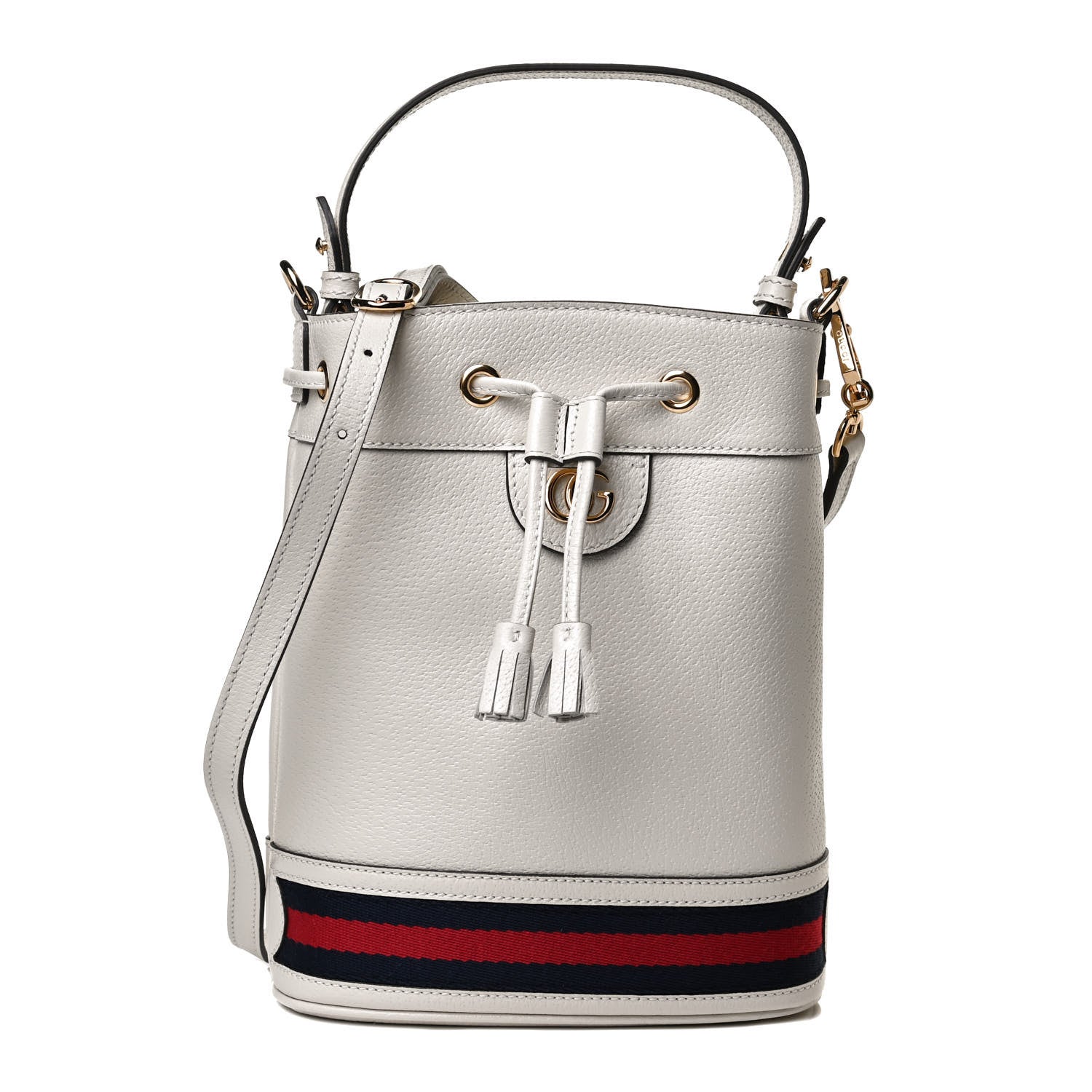 Gucci Glazed Textured Calfskin Web Small Ophidia Bucket Bag Mystic White 1 of 11