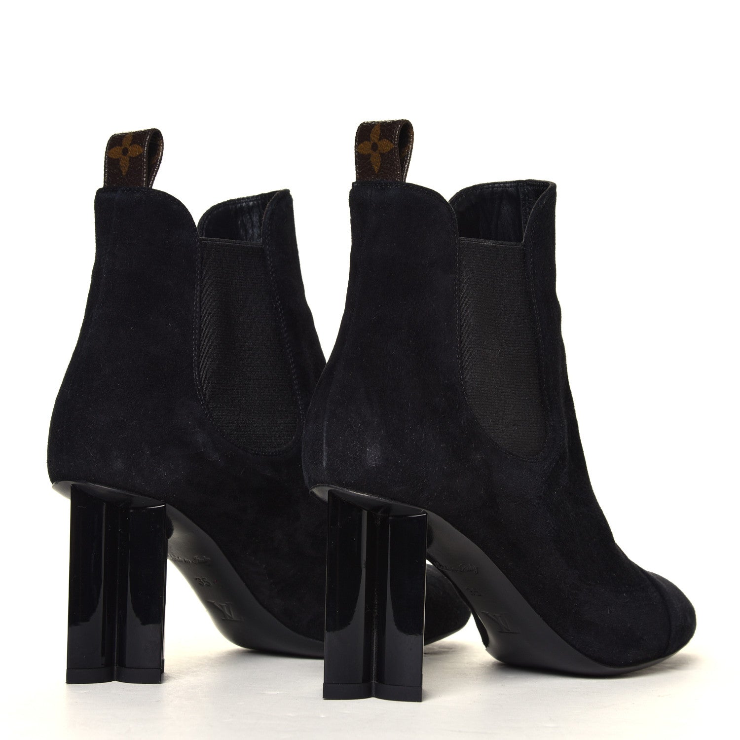 Louis Vuitton Suede Monogram Uniformes Cap Toe Chelsea 80mm Ankle Boots 35 Black 3 of 7