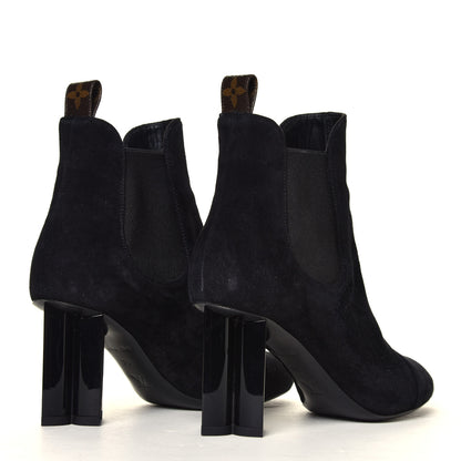 Louis Vuitton Suede Monogram Uniformes Cap Toe Chelsea 80mm Ankle Boots 35 Black 3 of 7