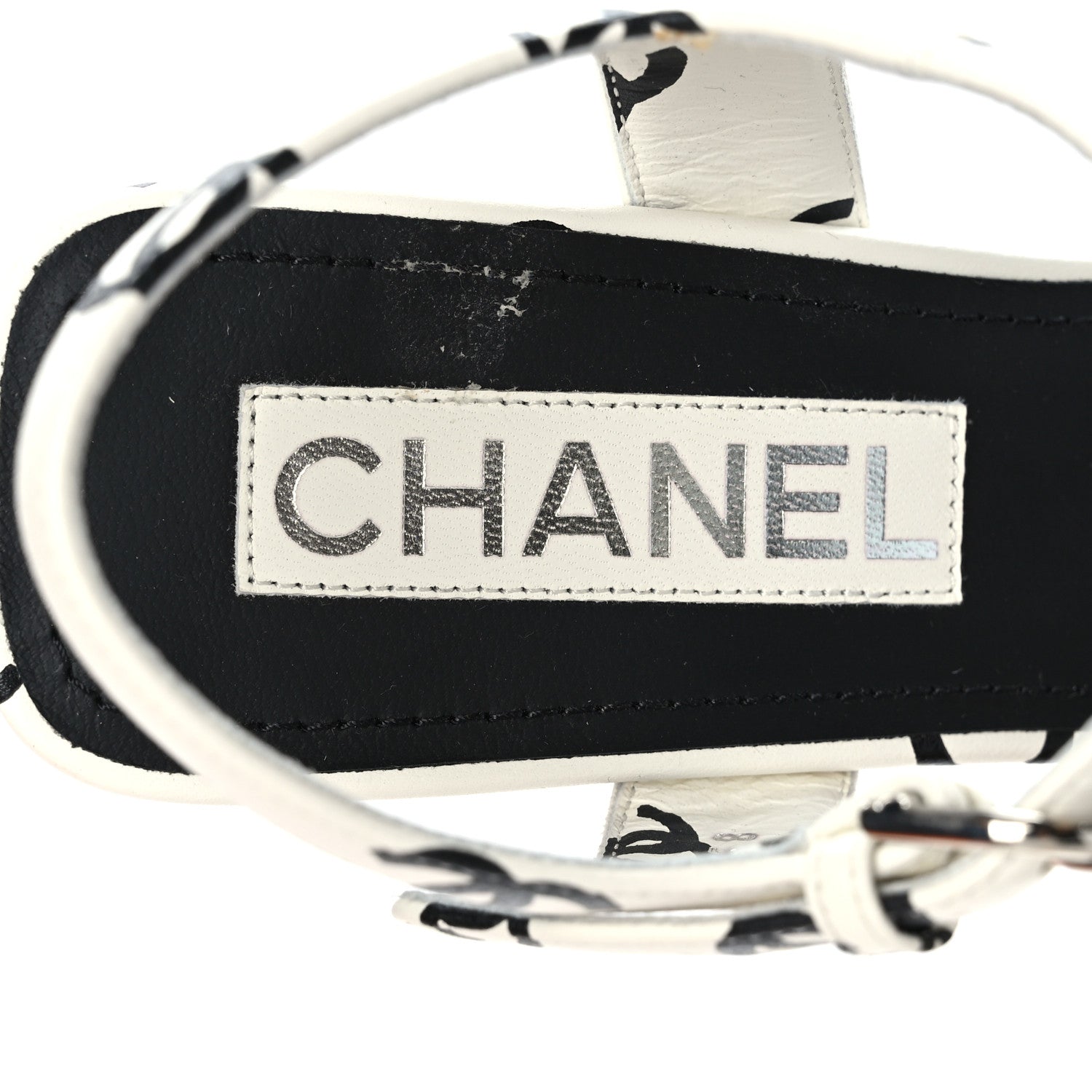 Chanel Printed Lambskin CC Platform Sandals 37.5 White Black 7 of 8