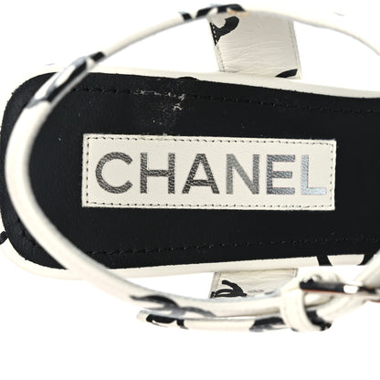 Chanel Printed Lambskin CC Platform Sandals 37.5 White Black 7 of 8